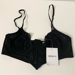 Forever 21 Black Lace Corset Bustier Bra Top Medium
